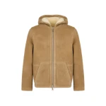 Yves Salomon Curly Merino Shearling Suede Hoodie in Beige and White | Men Jackets | Coveti