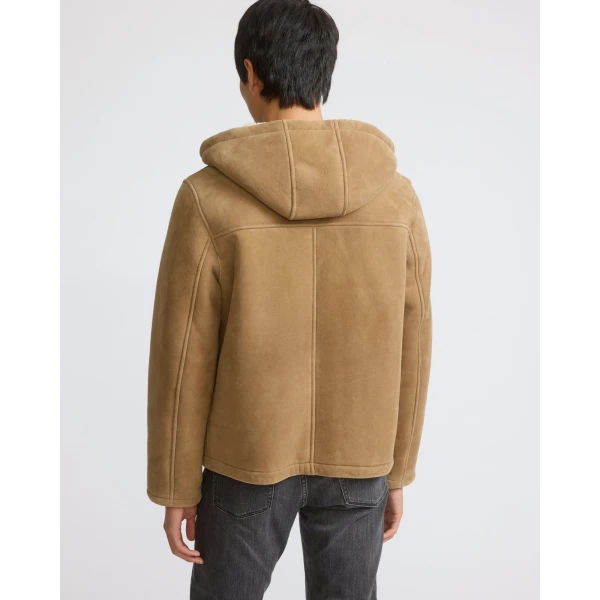 Yves Salomon Curly Merino Shearling Suede Hoodie in Beige and White | Men's Jackets | Coveti