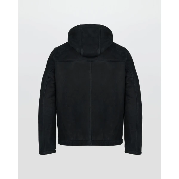 Yves Salomon Curly Merino Shearling Suede Hoodie in Navy | Men's Jackets | Coveti