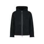 Yves Salomon Curly Merino Shearling Suede Hoodie in Navy | Men Jackets | Coveti