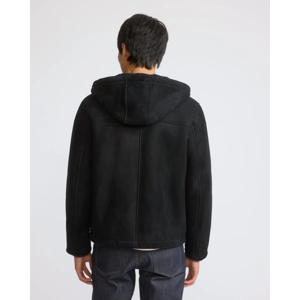 Yves Salomon Curly Merino Shearling Suede Hoodie in Navy | Men's Jackets | Coveti
