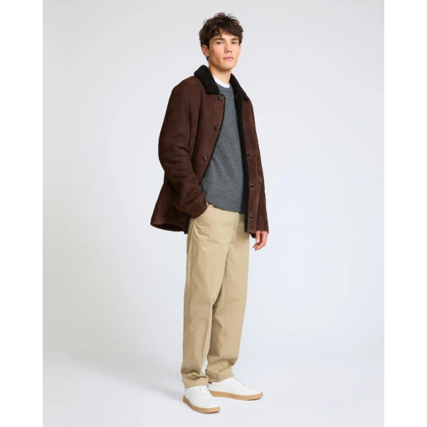 Yves Salomon Curly Wool Suede Lambskin Shearling Jacket in Brown | Men's Jackets | Coveti