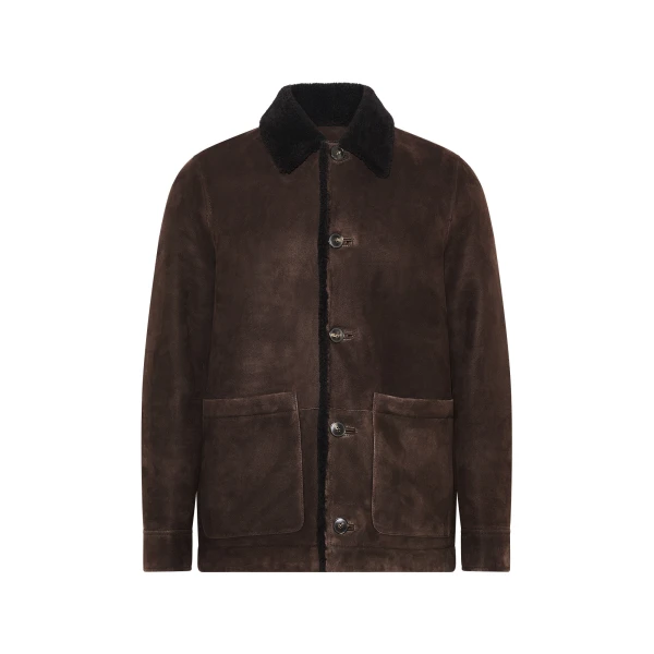 Curly Wool Suede Lambskin Shearling Jacket in Brown
