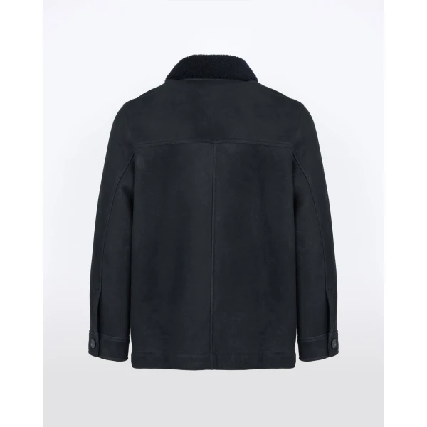 Yves Salomon Curly Wool Suede Lambskin Shearling Jacket in Navy | Men's Jackets | Coveti