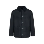 Yves Salomon Curly Wool Suede Lambskin Shearling Jacket in Navy | Men Jackets | Coveti