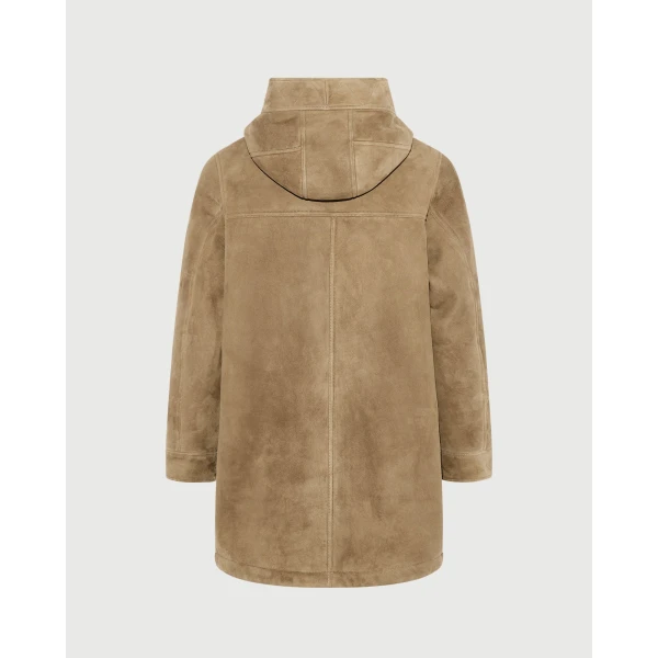 Yves Salomon Curly Wool Suede Lambskin Shearling Parka in Beige and White | Men's Jackets | Coveti