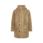 Yves Salomon Curly Wool Suede Lambskin Shearling Parka in Beige and White | Men Jackets | Coveti