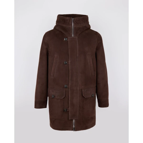 Yves Salomon Curly Wool Suede Lambskin Shearling Parka in Brown | Men's Jackets | Coveti