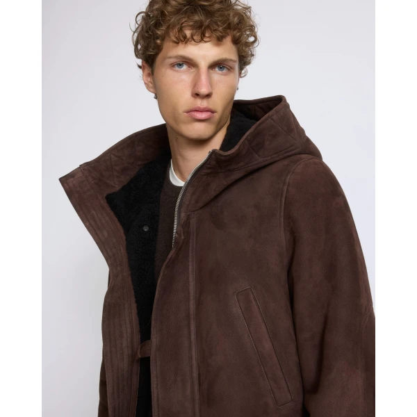 Yves Salomon Curly Wool Suede Lambskin Shearling Parka in Brown | Men's Jackets | Coveti