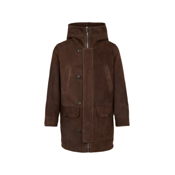 Yves Salomon Curly Wool Suede Lambskin Shearling Parka in Brown | Men Jackets | Coveti
