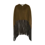 Yves Salomon Double-Face Wool and Cashmere Cape with Lambskin Fringes in Brown | Wool Coat | Coveti