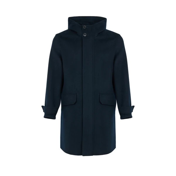 Double-Faced Cashmere Hooded Coat in Navy