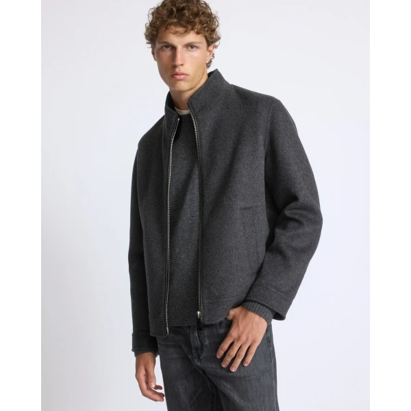 Yves Salomon Double-Sided Cashmere Jacket with Plucked Mink Collar in Grey Marl | Men's Jackets | Coveti