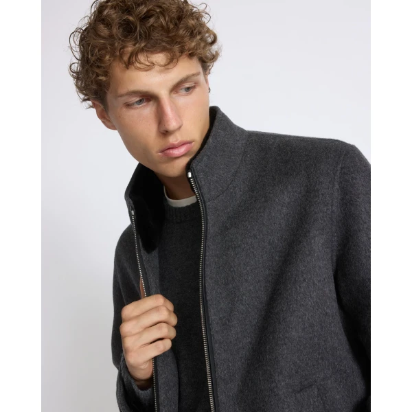 Yves Salomon Double-Sided Cashmere Jacket with Plucked Mink Collar in Grey Marl | Men's Jackets | Coveti