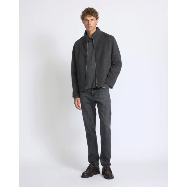 Yves Salomon Double-Sided Cashmere Jacket with Plucked Mink Collar in Grey Marl | Men's Jackets | Coveti