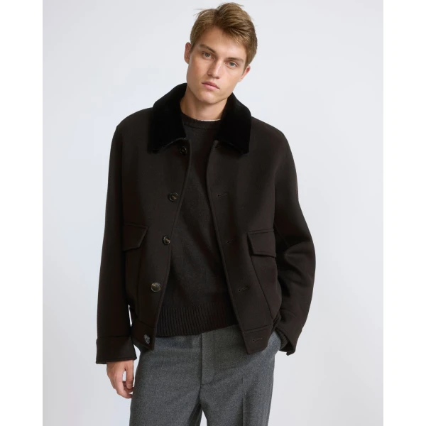 Yves Salomon Double-Sided Cashmere Jacket with Shaved Mink Collar in Brown | Men's Jackets | Coveti