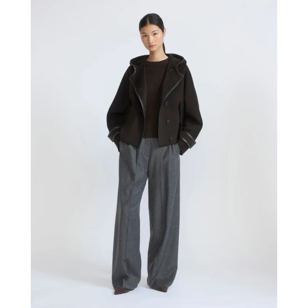 Yves Salomon Double-Sided Cashmere Wool Hooded Jacket in Brown | Jackets | Coveti