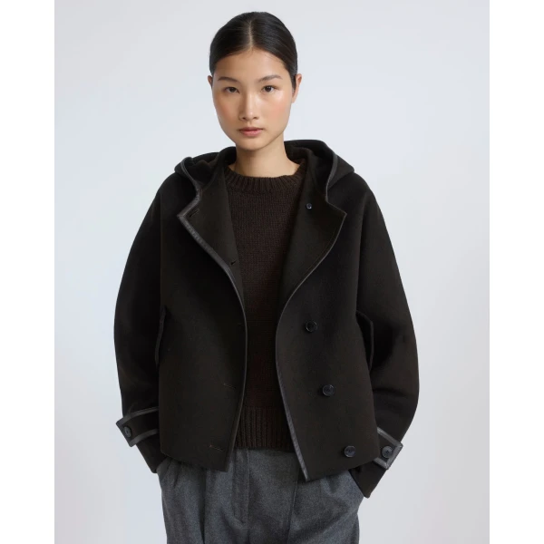 Yves Salomon Double-Sided Cashmere Wool Hooded Jacket in Brown | Jackets | Coveti