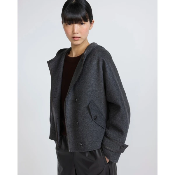 Yves Salomon Double-Sided Cashmere Wool Hooded Jacket in Grey | Jackets | Coveti