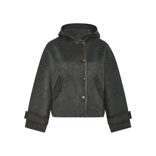 Yves Salomon Double-Sided Cashmere Wool Hooded Jacket in Grey | Jackets | Coveti
