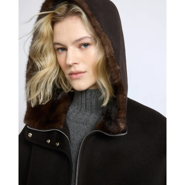 Yves Salomon Double-Sided Cashmere Wool Hooded Jacket with Mink Fur in Brown | Jackets | Coveti