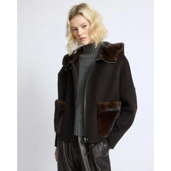Yves Salomon Double-Sided Cashmere Wool Hooded Jacket with Mink Fur in Brown | Jackets | Coveti