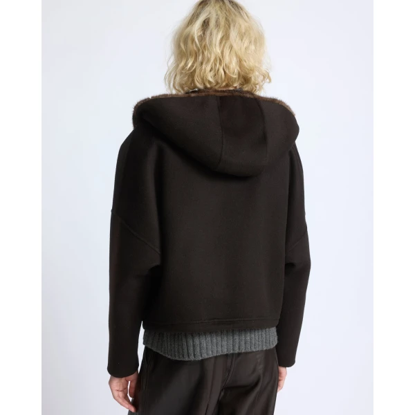 Yves Salomon Double-Sided Cashmere Wool Hooded Jacket with Mink Fur in Brown | Jackets | Coveti