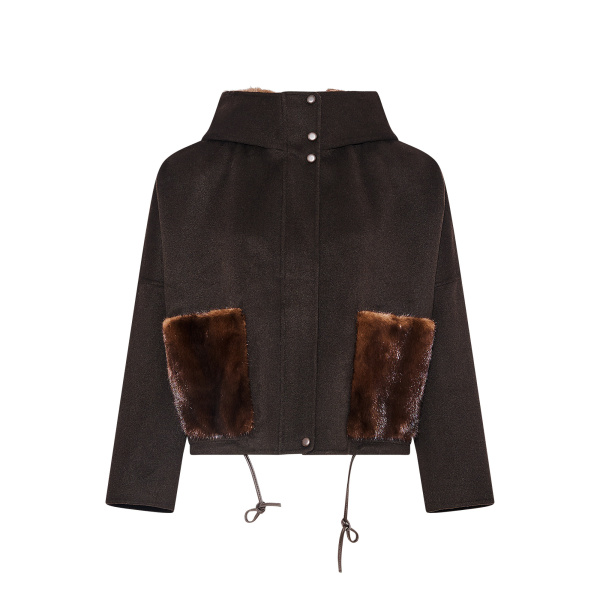 Yves Salomon Double-Sided Cashmere Wool Hooded Jacket with Mink Fur in Brown | Jackets | Coveti
