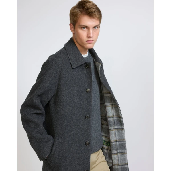 Yves Salomon Double-Sided Wool Coat with Check Interior in Grey | Men's Coats | Coveti