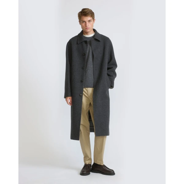 Yves Salomon Double-Sided Wool Coat with Check Interior in Grey | Men's Coats | Coveti