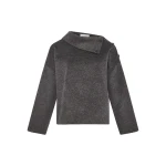 Yves Salomon Double-Sided Wool Funnel Neck Blouse in Grey | Blouse | Coveti