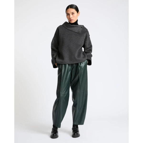 Yves Salomon Double-Sided Wool Funnel Neck Blouse in Grey | Blouse | Coveti