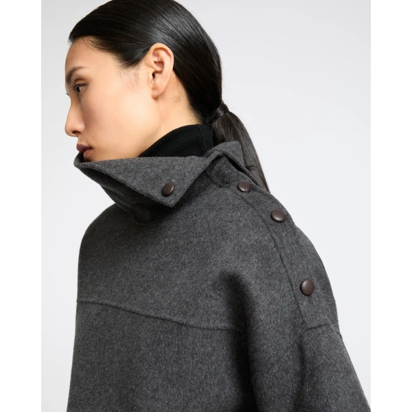 Yves Salomon Double-Sided Wool Funnel Neck Blouse in Grey | Blouse | Coveti