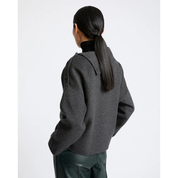 Yves Salomon Double-Sided Wool Funnel Neck Blouse in Grey | Blouse | Coveti
