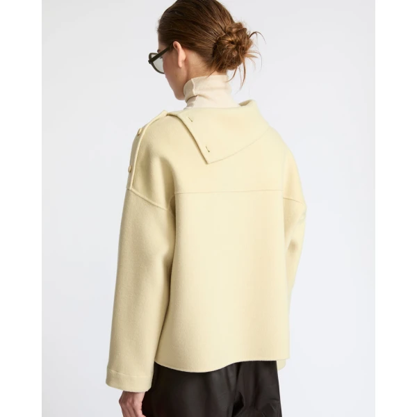 Yves Salomon Double-Sided Wool Funnel Neck Blouse in Pale Yellow | Blouse | Coveti