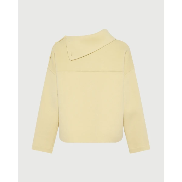Yves Salomon Double-Sided Wool Funnel Neck Blouse in Pale Yellow | Blouse | Coveti