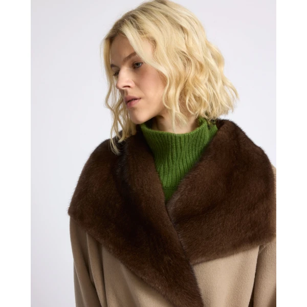 Yves Salomon Double-Sided Wool and Cashmere Coat with Mink Fur in Beige | Wool Coat | Coveti