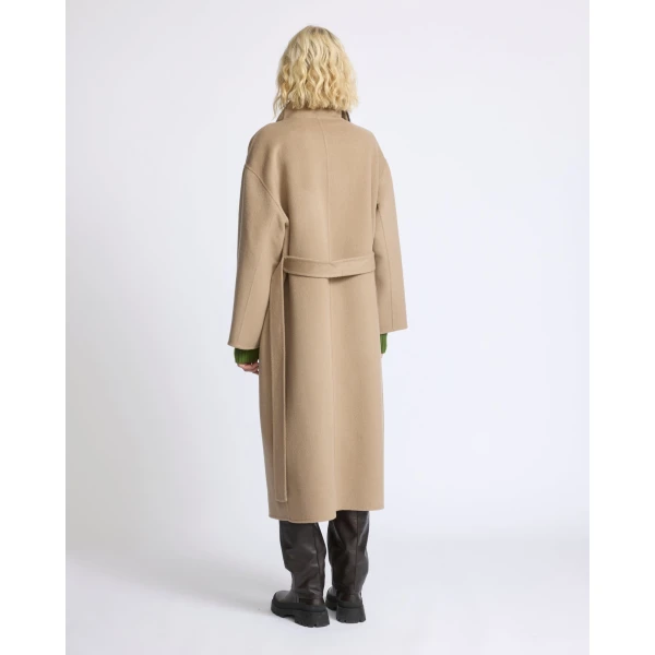 Yves Salomon Double-Sided Wool and Cashmere Coat with Mink Fur in Beige | Wool Coat | Coveti