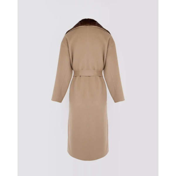 Yves Salomon Double-Sided Wool and Cashmere Coat with Mink Fur in Beige | Wool Coat | Coveti