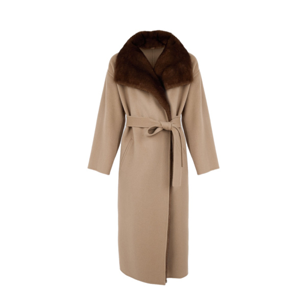 Yves Salomon Double-Sided Wool and Cashmere Coat with Mink Fur in Beige | Wool Coat | Coveti