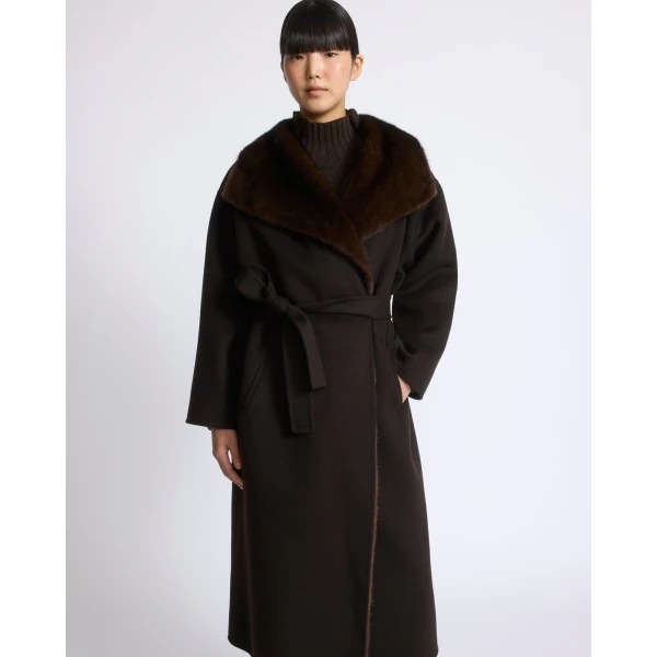 Yves Salomon Double-Sided Wool and Cashmere Coat with Mink Fur in Brown | Wool Coat | Coveti