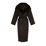 Yves Salomon Double-Sided Wool and Cashmere Coat with Mink Fur in Brown | Wool Coat | Coveti