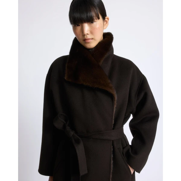Yves Salomon Double-Sided Wool and Cashmere Coat with Mink Fur in Brown | Wool Coat | Coveti
