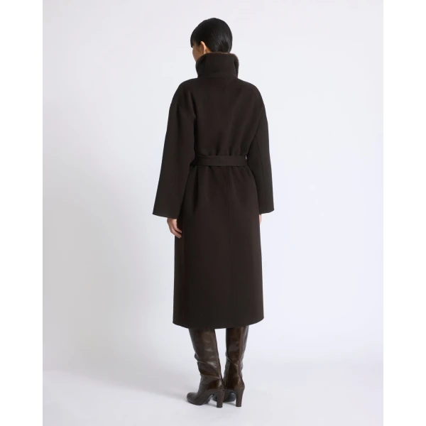 Yves Salomon Double-Sided Wool and Cashmere Coat with Mink Fur in Brown | Wool Coat | Coveti