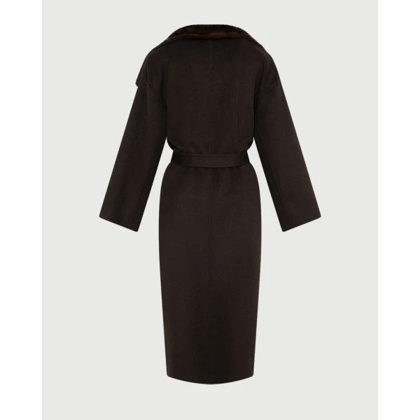 Yves Salomon Double-Sided Wool and Cashmere Coat with Mink Fur in Brown | Wool Coat | Coveti