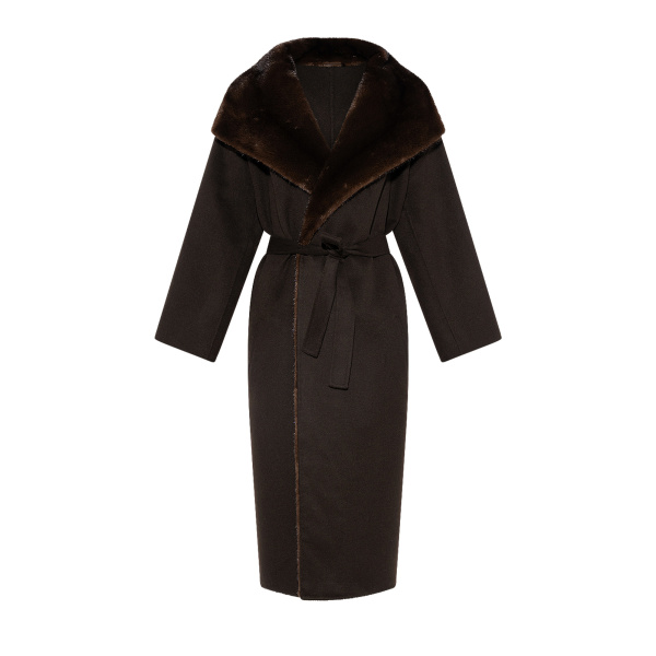 Yves Salomon Double-Sided Wool and Cashmere Coat with Mink Fur in Brown | Wool Coat | Coveti