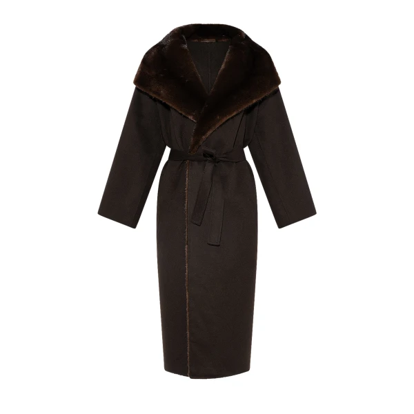 Yves Salomon Double-Sided Wool and Cashmere Coat with Mink Fur in Brown | Wool Coat | Coveti
