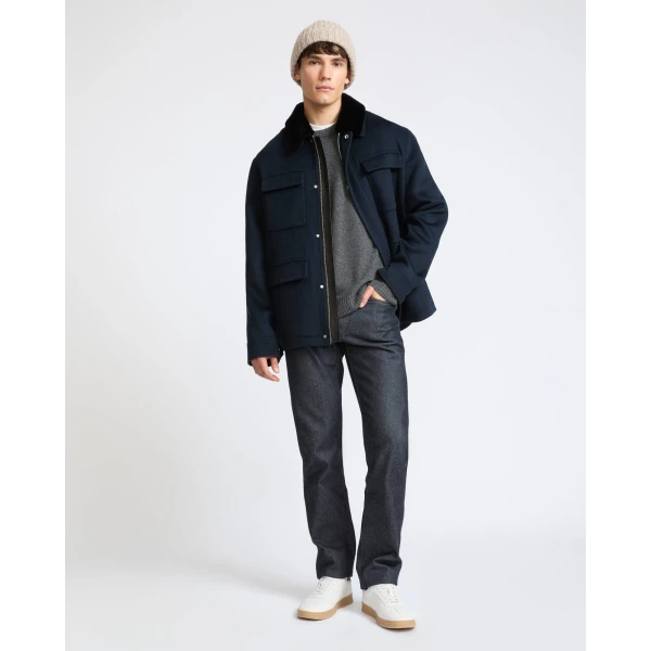 Yves Salomon Double-Sided Wool and Cashmere Jacket with Shaved Mink Collar in Navy | Men's Jackets | Coveti