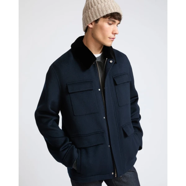 Yves Salomon Double-Sided Wool and Cashmere Jacket with Shaved Mink Collar in Navy | Men's Jackets | Coveti