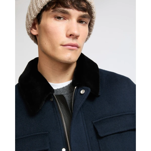 Yves Salomon Double-Sided Wool and Cashmere Jacket with Shaved Mink Collar in Navy | Men's Jackets | Coveti